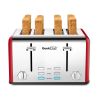 Stainless Steel Extra-Wide Slot Toaster with Dual Control Panels of Bagel/Defrost/Cancel Function; Silver-red