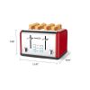 Stainless Steel Extra-Wide Slot Toaster with Dual Control Panels of Bagel/Defrost/Cancel Function; Silver-red